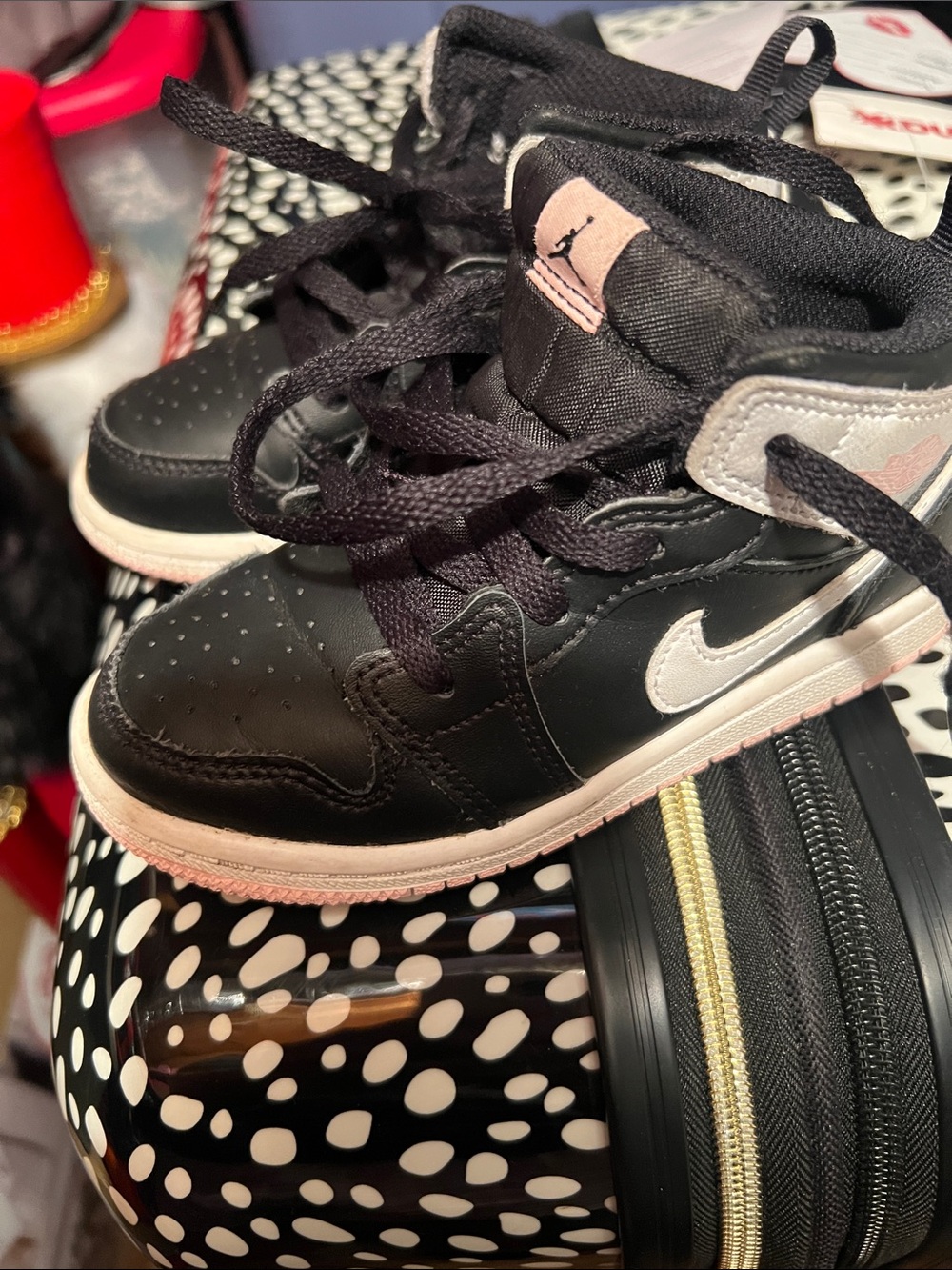 Nike Kids Black and White High-Top Sneakers with Pink Accent